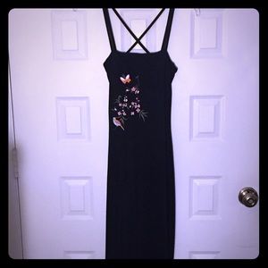 Full length black dress with embroidery